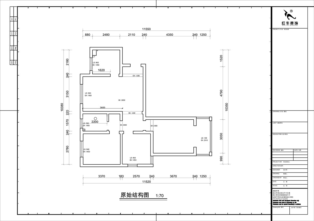 蒋琛｜银龙雅苑11-3-212-85㎡-现代原木风｜3室1厅1卫｜新房装修｜定制家｜全包11万｜00_01原始结构图